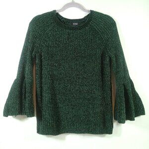 a.n.a. Pleated Sleeve Crew Neck Sweater Women's Small Green